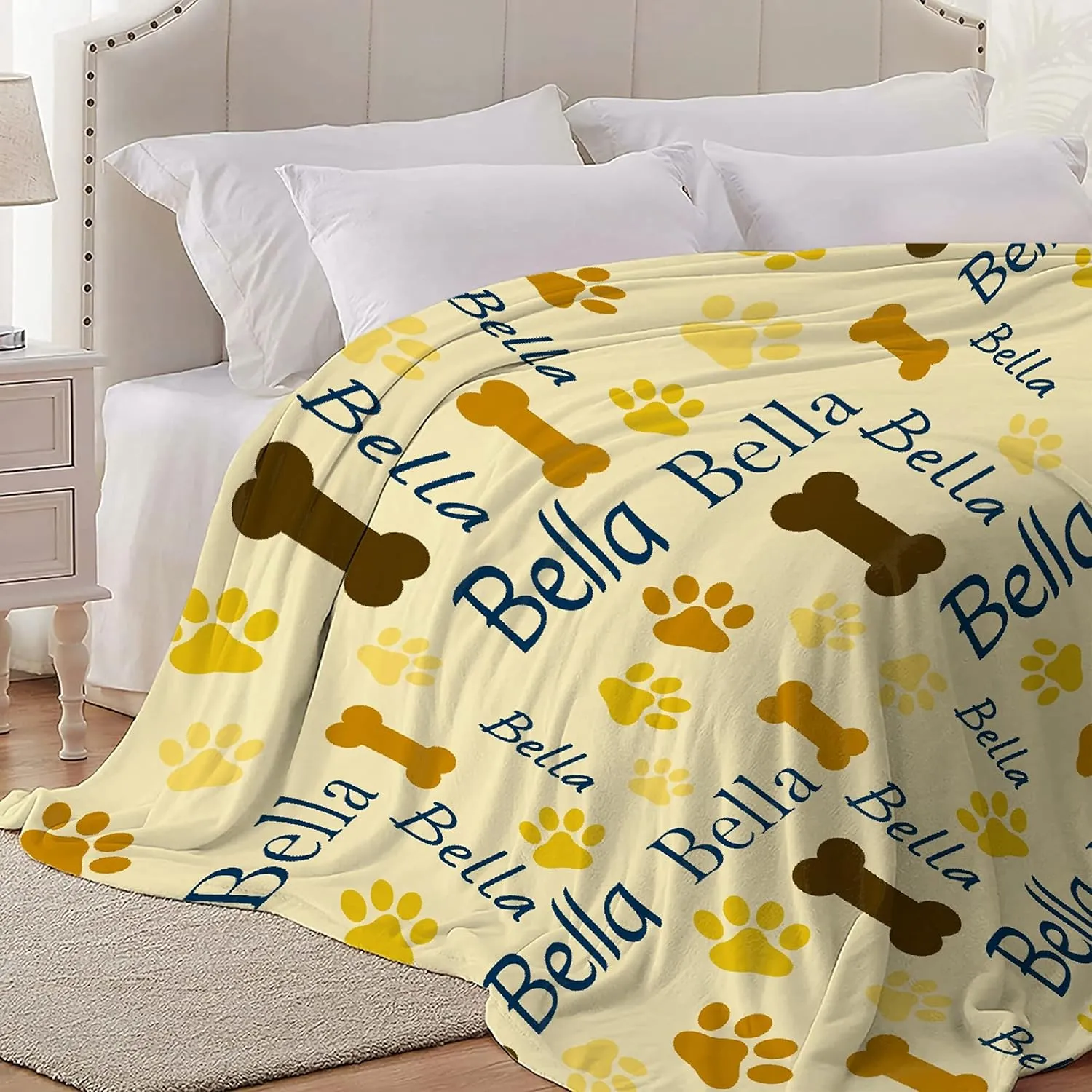 Custom Pet Name Blanket Personalized Dogs Customized Puppy ,Dog Gift for Dog Lovers Mom Dad Cute Paw Prints Soft Flannel Throw Bed Sofa Travel Extra Small 40''x30''