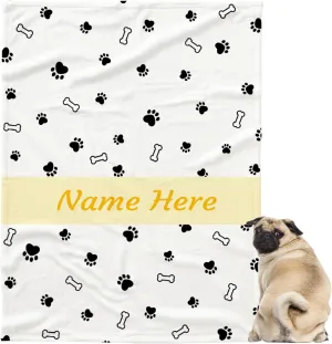 Custom Pet Name Blanket Personalized Dogs Customized Puppy ,Dog Gift for Dog Lovers Mom Dad Cute Paw Prints Soft Flannel Throw Bed Sofa Travel Extra Small 40''x30''