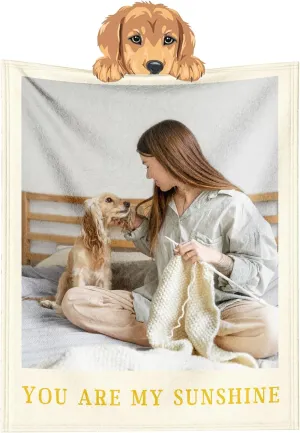 Custom Pet Photo Blanket with Name, Made in USA - Personalized Dog & Cat Blanket Customized Fleece Throw for Dog Lovers, Gift for Pet Owners Birthday Christmas