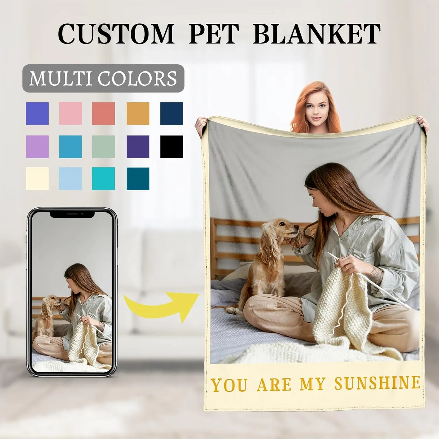 Custom Pet Photo Blanket with Name, Made in USA - Personalized Dog & Cat Blanket Customized Fleece Throw for Dog Lovers, Gift for Pet Owners Birthday Christmas