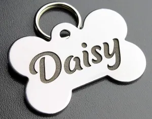 DEEP Custom Stainless Steel Pet ID Tags Front and Back Engraved Dog Tags Personalized for Dogs and Cats (Bone 1" X1-1/2)