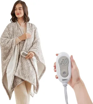 Degrees of Comfort Heated Sherpa Wrap Shawl, Cozy Winter Electric Blanket Throw, Christmas Gift Snuggie for Grandma Mom Women, Washable, Auto Shut-Off, Reversible 50 x 64 Inch, Grey Lattice