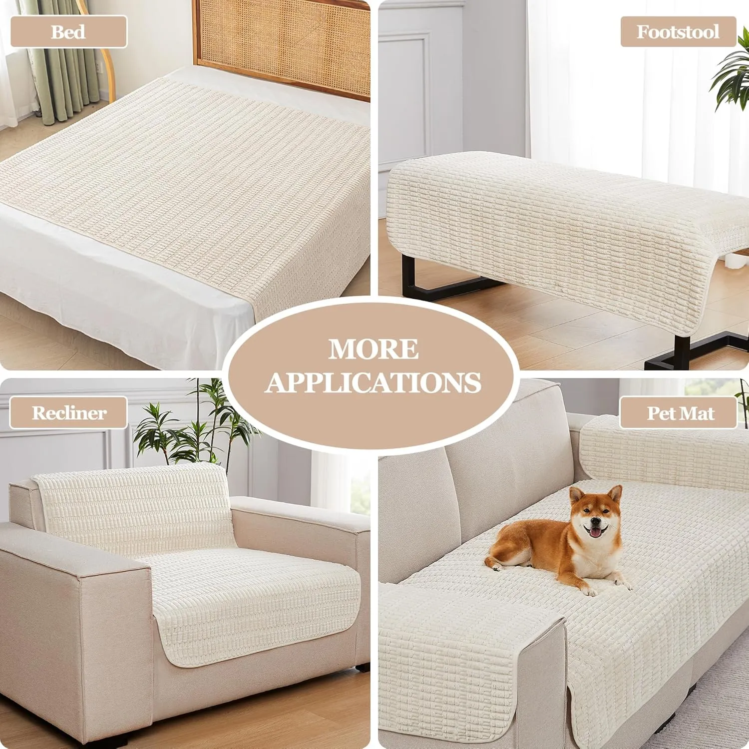 Dog Bed Cover Couch Cover for Pets, 33x82 inch Anti-Slip Washable Couch Pads for 3 Cushions Sofa Furniture Protector (Cream White)