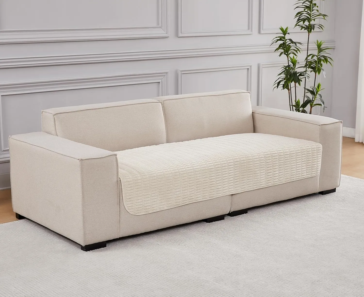 Dog Bed Cover Couch Cover for Pets, 33x82 inch Anti-Slip Washable Couch Pads for 3 Cushions Sofa Furniture Protector (Cream White)
