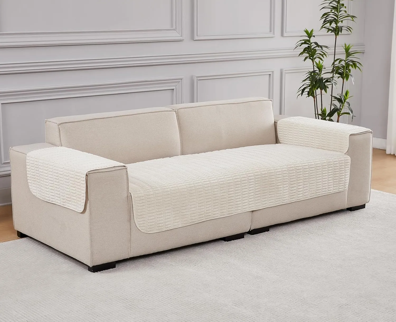 Dog Bed Cover Couch Cover for Pets, 33x82 inch Anti-Slip Washable Couch Pads for 3 Cushions Sofa Furniture Protector (Cream White)