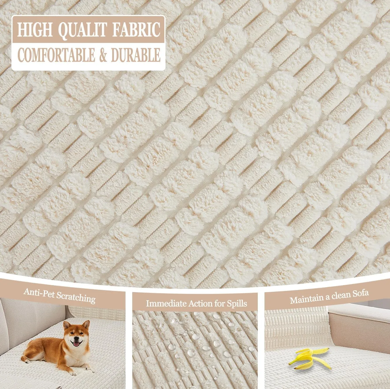 Dog Bed Cover Couch Cover for Pets, 33x82 inch Anti-Slip Washable Couch Pads for 3 Cushions Sofa Furniture Protector (Cream White)