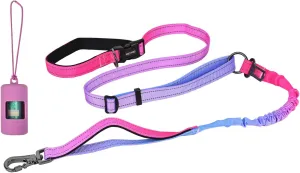 Dog Leash Running with Reflective, Heavy Duty Bungee Dog Leash Waist Hands Free for Large Small Medium Dogs, Cross Body 4-in-1 Car Seatbelt for Walking and Training