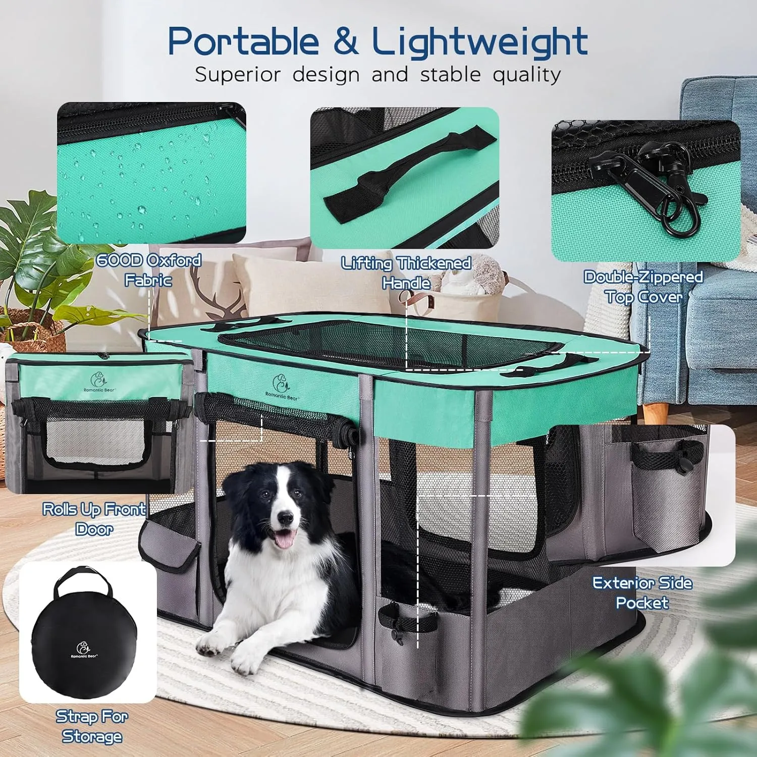 Dog Playpen,Pet Playpen,Foldable Puppy Cat Playpen,Portable Exercise Kennel Tent Crate,Water-Resistant Breathable Shade Cover, Indoor Outdoor Travel Camping Use for Small Animals with Carrying Case(S)