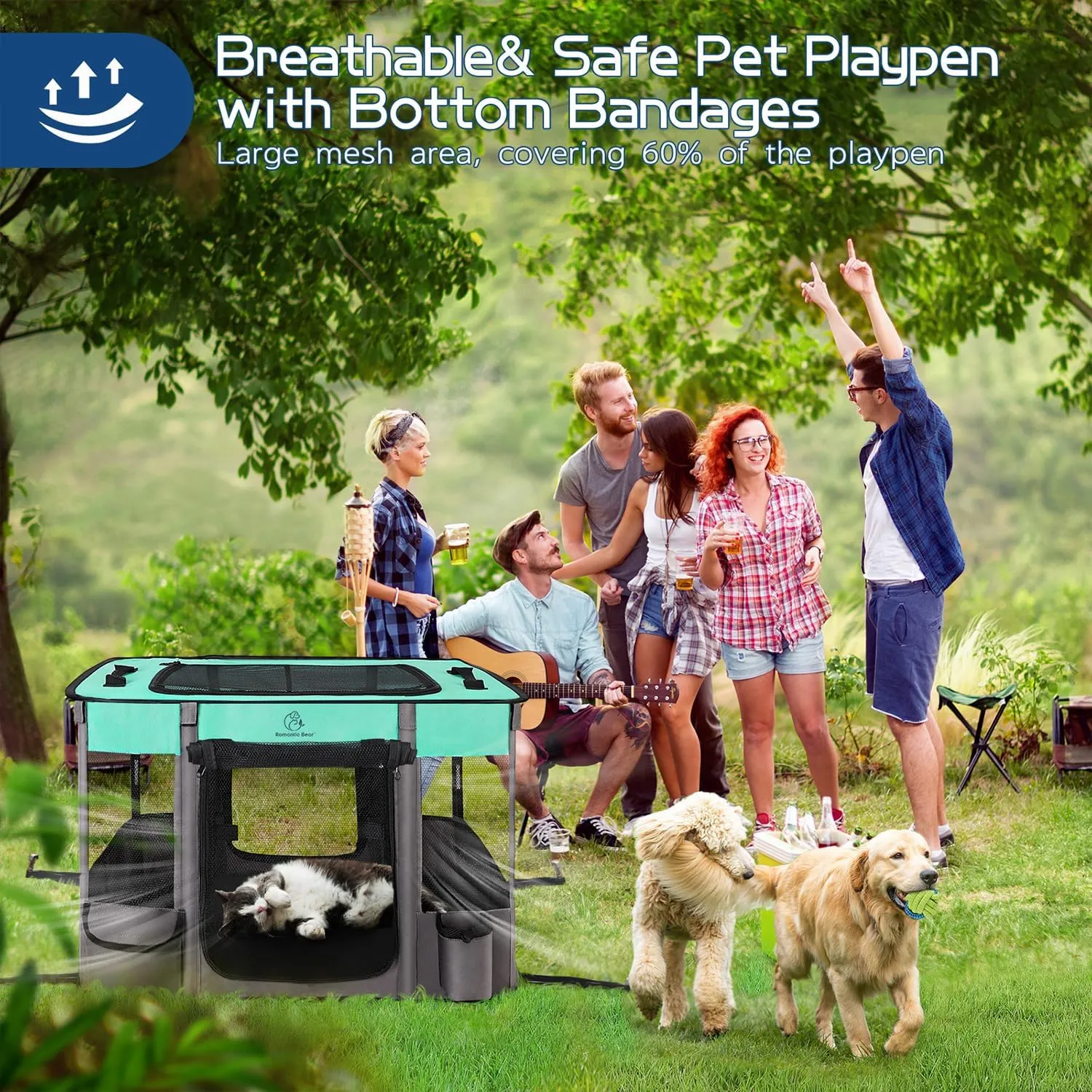 Dog Playpen,Pet Playpen,Foldable Puppy Cat Playpen,Portable Exercise Kennel Tent Crate,Water-Resistant Breathable Shade Cover, Indoor Outdoor Travel Camping Use for Small Animals with Carrying Case(S)