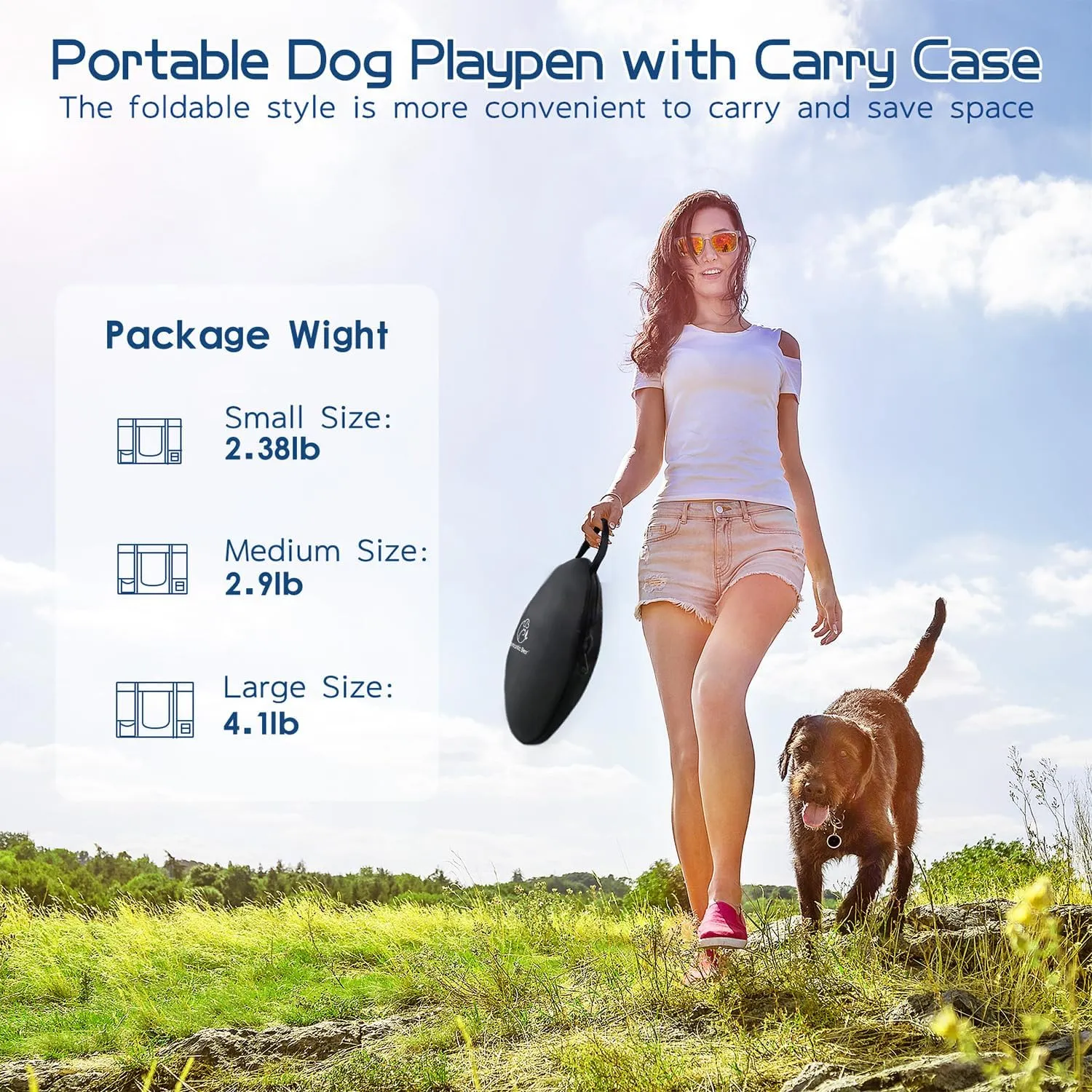 Dog Playpen,Pet Playpen,Foldable Puppy Cat Playpen,Portable Exercise Kennel Tent Crate,Water-Resistant Breathable Shade Cover, Indoor Outdoor Travel Camping Use for Small Animals with Carrying Case(S)