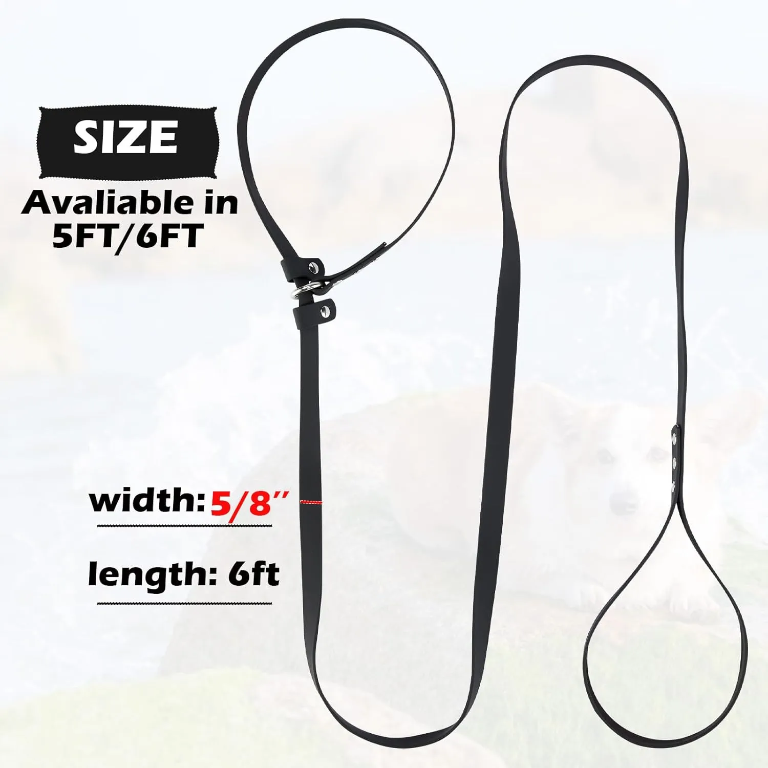 Dog Slip Lead Pet Leash 5FT /6 FT x 5/8'' Dogs Training Leashes Comfortable Soft Waterproof Pet Slip Leads, No Pull Pet Leash for Small Medium Large Breeds (Black, 5/8'' x 6FT)