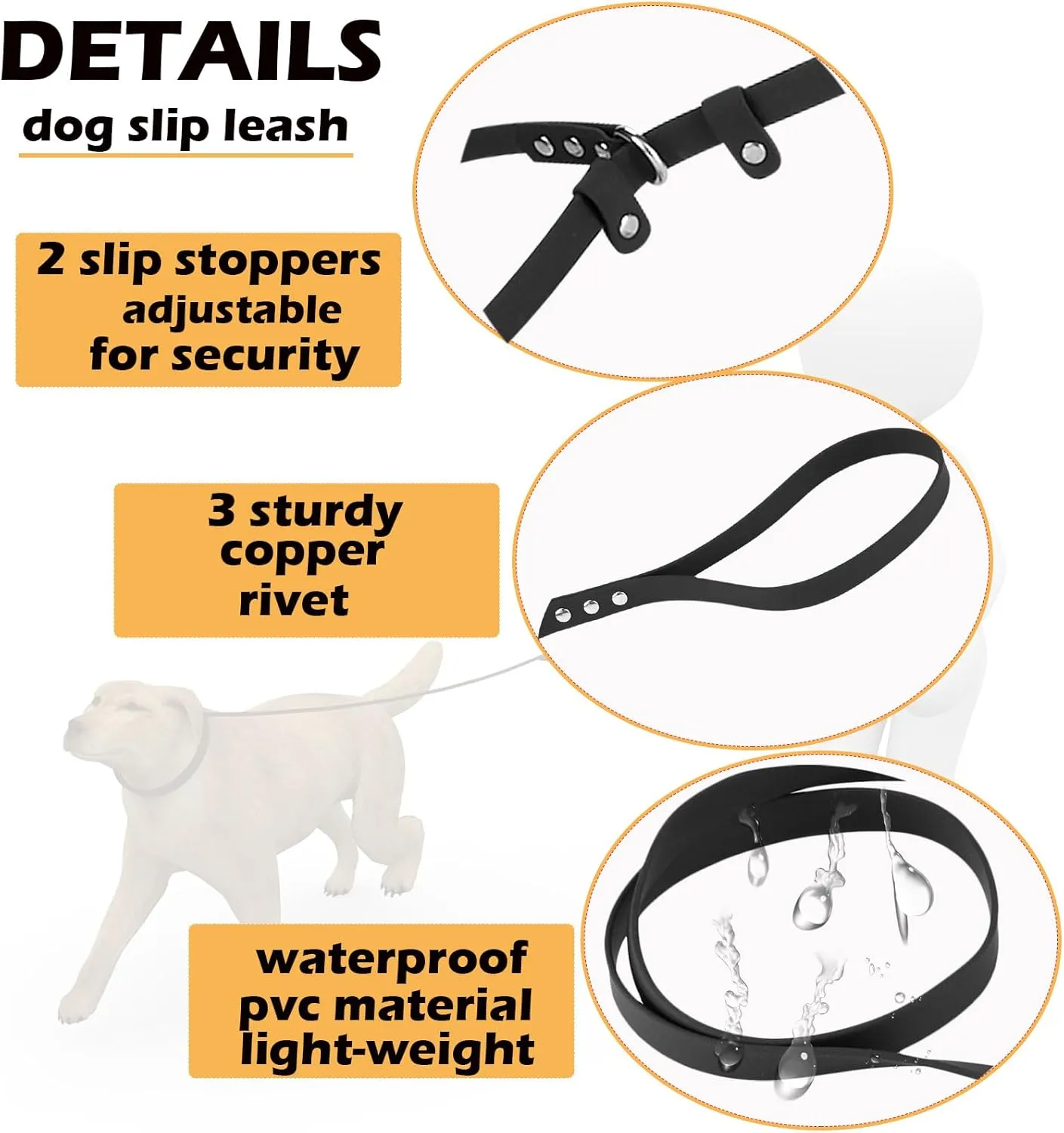 Dog Slip Lead Pet Leash 5FT /6 FT x 5/8'' Dogs Training Leashes Comfortable Soft Waterproof Pet Slip Leads, No Pull Pet Leash for Small Medium Large Breeds (Black, 5/8'' x 6FT)