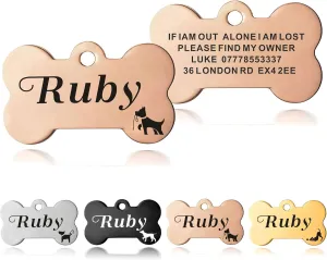Dog Tag Personalized ID Tags for Dogs Cats Pets Tag Engraved Stainless Steel Funny Name Tag for Dog Cat Puppy Pet Kitty Custom Collar 4 Colours 2 Sizes S/L (Champagne Gold Bone)