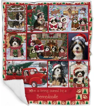 Doggie of the Day Bernedoodle Dogs Blanket - Love is Being Owned Christmas - Super Soft & Warm Pet Theme for Sofa or Bed, Warm Fleece, Sherpa or Woven Material, BLNKT49791 (60x80 Fleece)