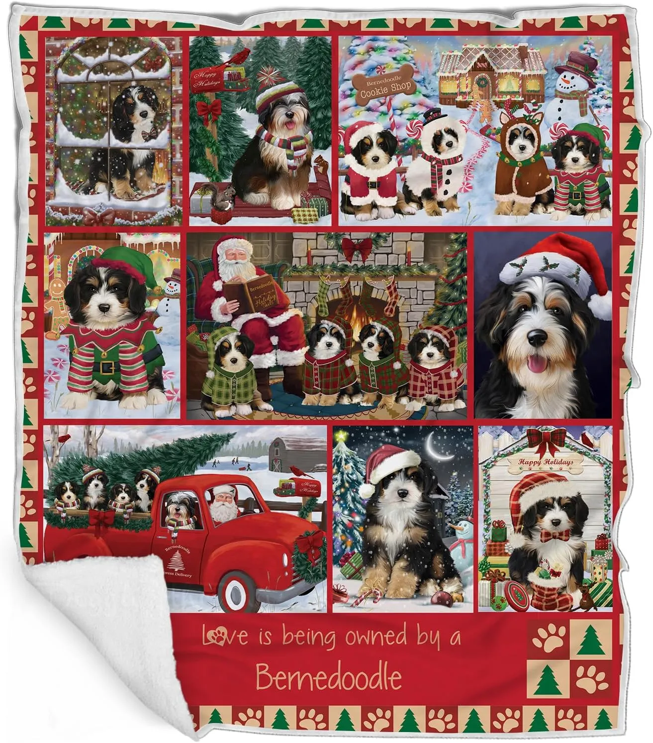 Doggie of the Day Bernedoodle Dogs Blanket - Love is Being Owned Christmas - Super Soft & Warm Pet Theme for Sofa or Bed, Warm Fleece, Sherpa or Woven Material, BLNKT49791 (60x80 Fleece)