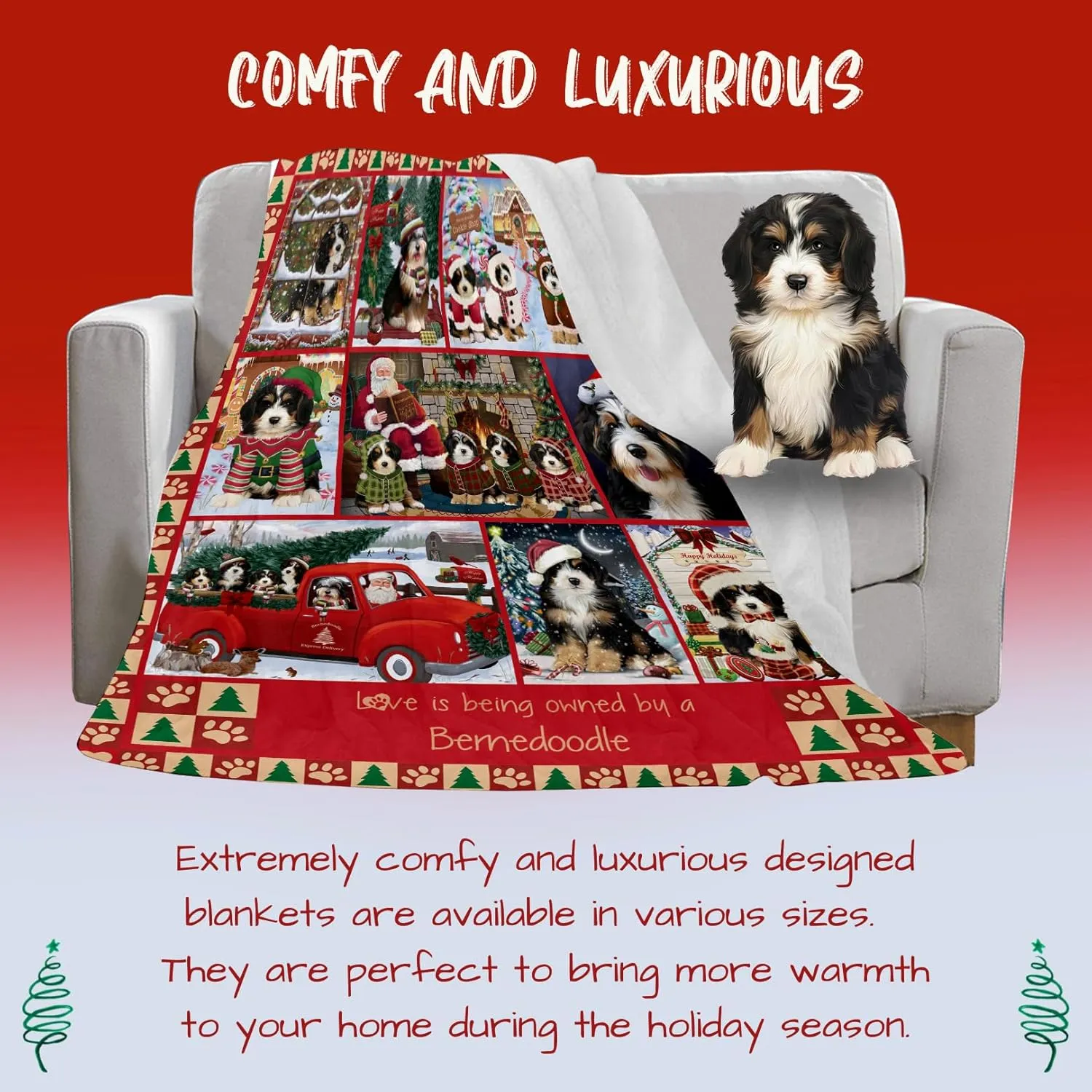 Doggie of the Day Bernedoodle Dogs Blanket - Love is Being Owned Christmas - Super Soft & Warm Pet Theme for Sofa or Bed, Warm Fleece, Sherpa or Woven Material, BLNKT49791 (60x80 Fleece)