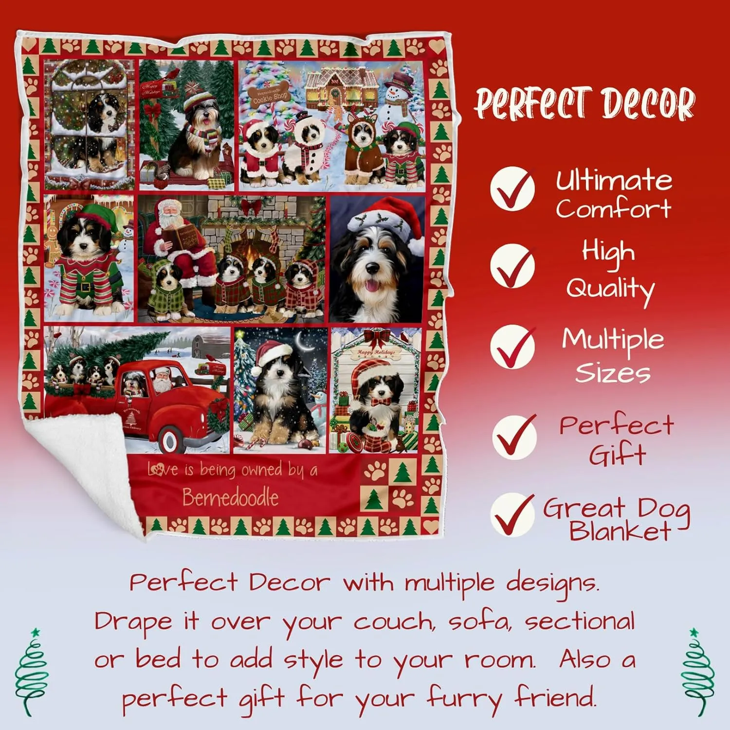 Doggie of the Day Bernedoodle Dogs Blanket - Love is Being Owned Christmas - Super Soft & Warm Pet Theme for Sofa or Bed, Warm Fleece, Sherpa or Woven Material, BLNKT49791 (60x80 Fleece)