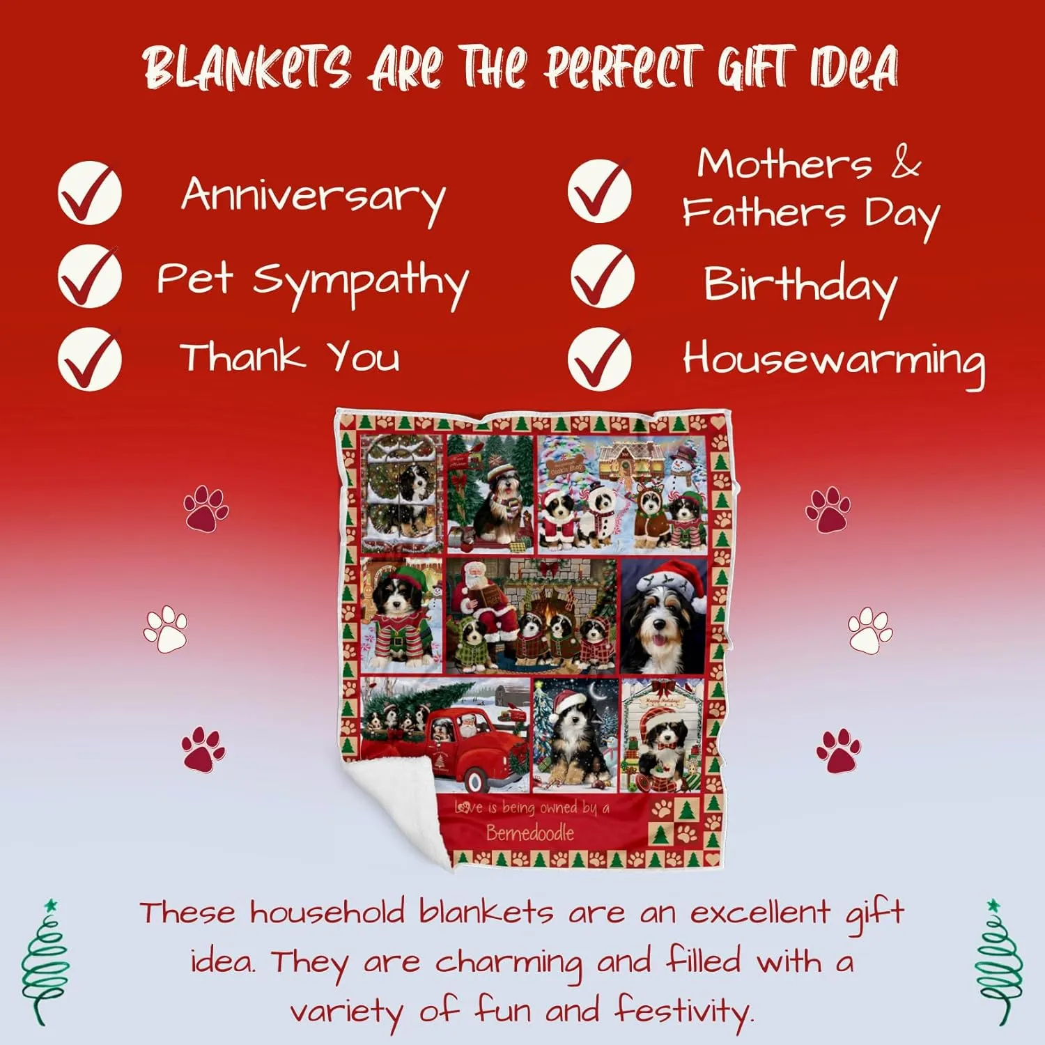 Doggie of the Day Bernedoodle Dogs Blanket - Love is Being Owned Christmas - Super Soft & Warm Pet Theme for Sofa or Bed, Warm Fleece, Sherpa or Woven Material, BLNKT49791 (60x80 Fleece)
