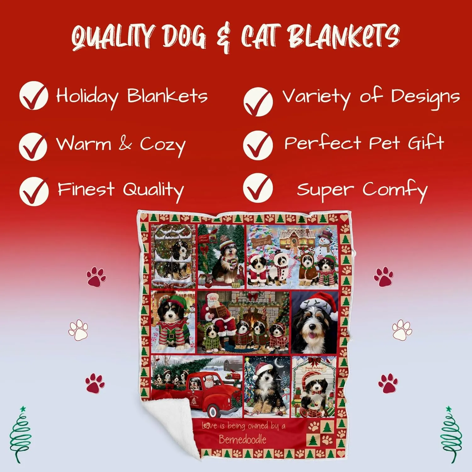 Doggie of the Day Bernedoodle Dogs Blanket - Love is Being Owned Christmas - Super Soft & Warm Pet Theme for Sofa or Bed, Warm Fleece, Sherpa or Woven Material, BLNKT49791 (60x80 Fleece)