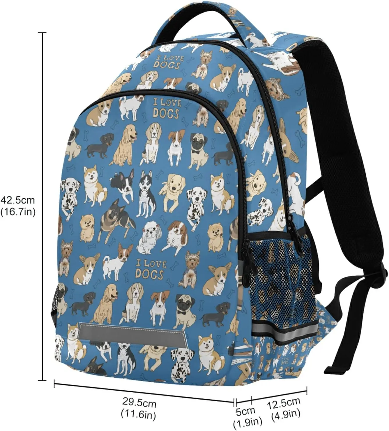 Dogs Backpack for Boys Girls Bookbag with Chest Strap for Students Elementary School Laptop Daypack Rucksack for Teens Travel