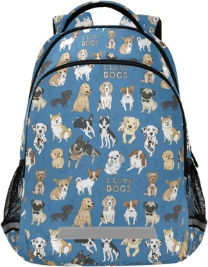 Dogs Backpack for Boys Girls Bookbag with Chest Strap for Students Elementary School Laptop Daypack Rucksack for Teens Travel