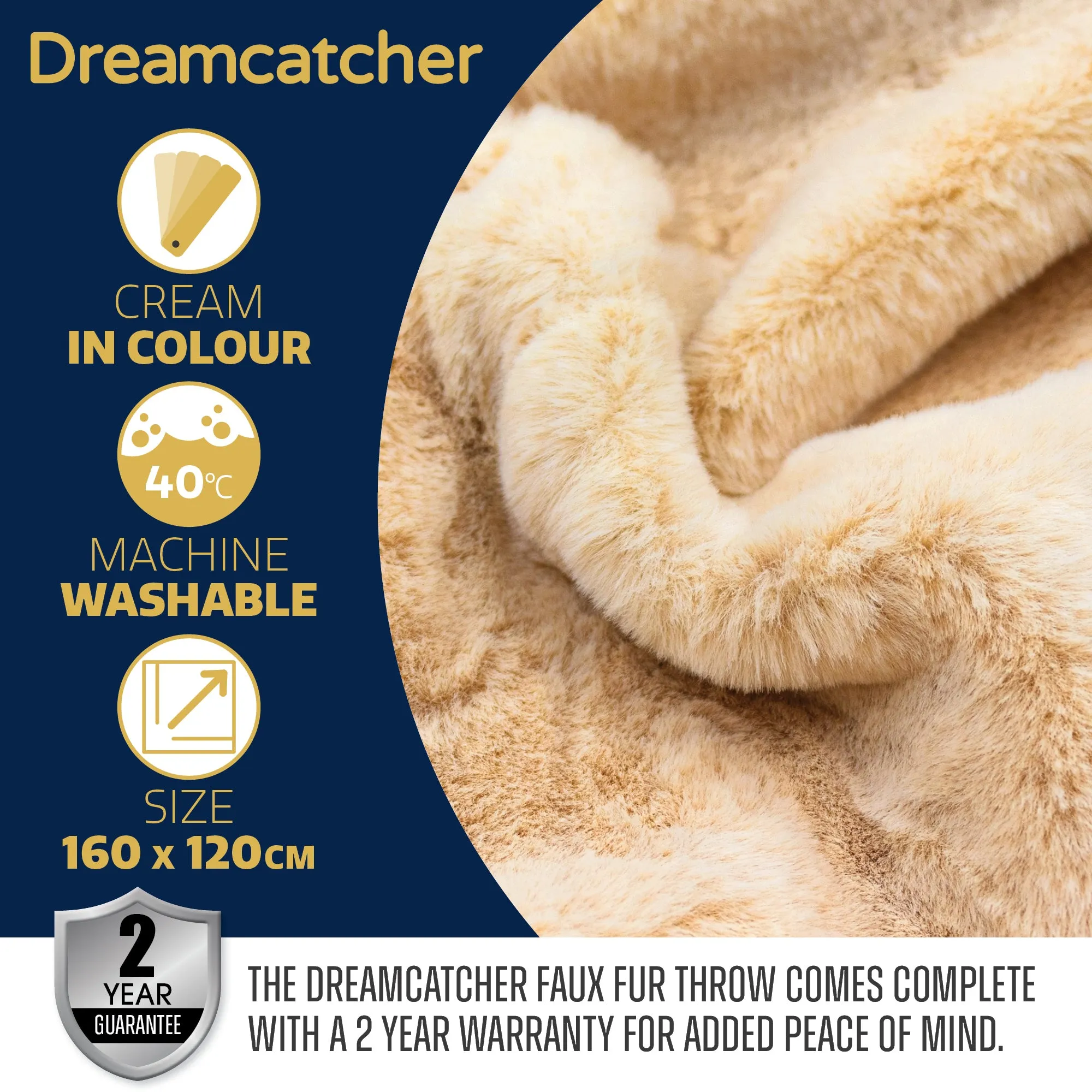 Dreamcatcher Deluxe Electric Heated Throw Faux Fur Natural Soft Heated Blanket 160 x 130cm