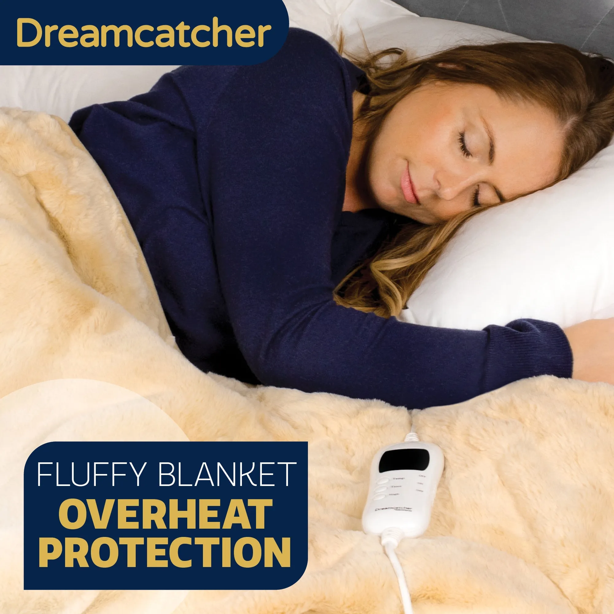 Dreamcatcher Deluxe Electric Heated Throw Faux Fur Natural Soft Heated Blanket 160 x 130cm