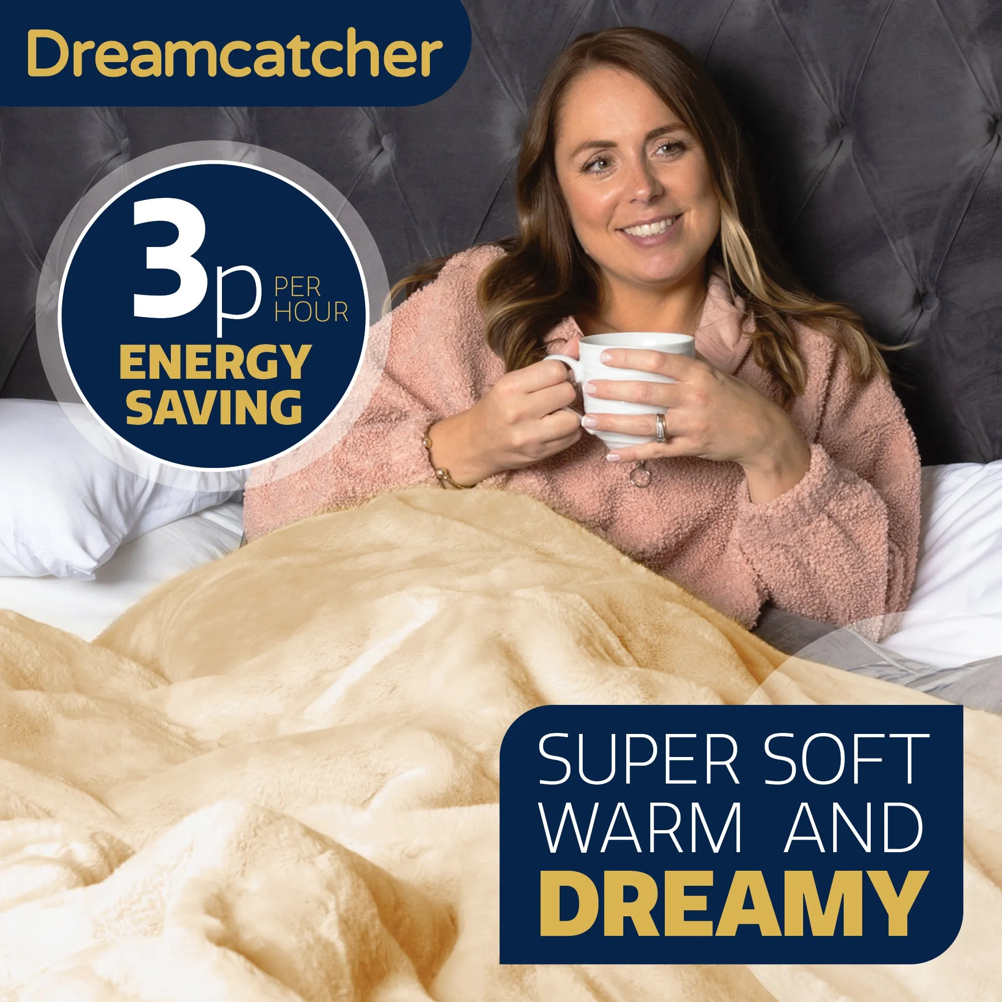 Dreamcatcher Deluxe Electric Heated Throw Faux Fur Natural Soft Heated Blanket 160 x 130cm