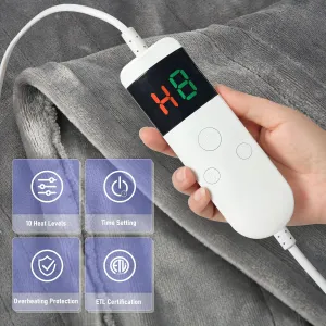 Electric Blanket Heated Throw, Soft Flannel Heating Blanket with 8 Hours Auto Off 10 Fast Heating Levels Machine Washable Sherpa Heated Blanket with Overheating Protection (Foot Bag - Gray, Throw)