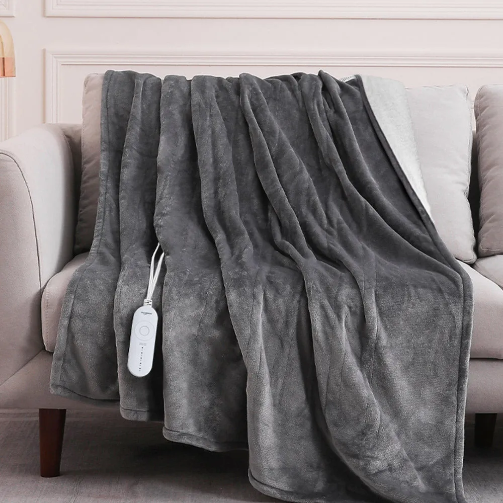 Flannel Electric Heated Throw Blanket - 50"x60", 3 Hours Timer Auto-Off, 5 Heating Levels