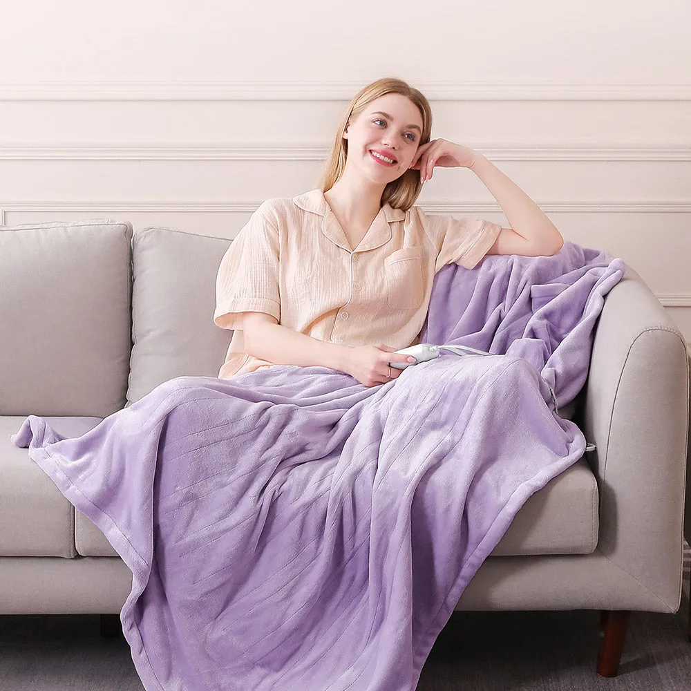 Flannel Electric Heated Throw Blanket - 50"x60", 3 Hours Timer Auto-Off, 5 Heating Levels