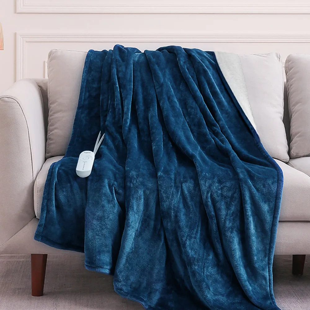 Flannel Electric Heated Throw Blanket - 50"x60", 3 Hours Timer Auto-Off, 5 Heating Levels