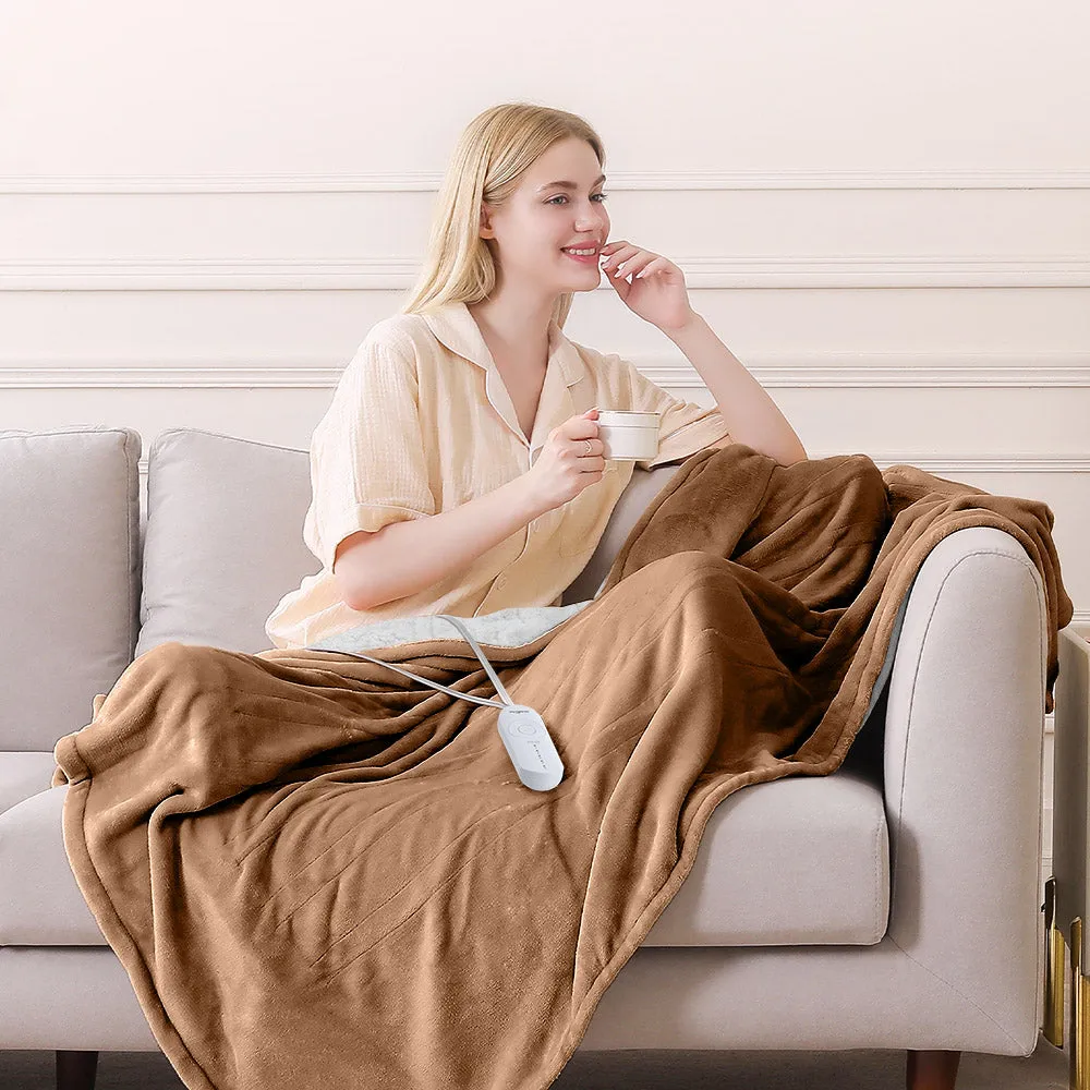Flannel Electric Heated Throw Blanket - 50"x60", 3 Hours Timer Auto-Off, 5 Heating Levels