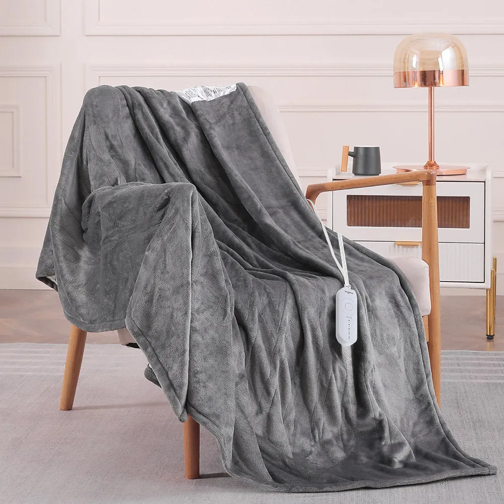 Flannel Electric Heated Throw Blanket - 50"x60", 3 Hours Timer Auto-Off, 5 Heating Levels