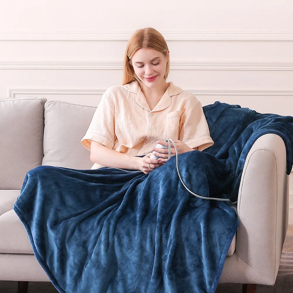 Flannel Electric Heated Throw Blanket - 50"x60", 3 Hours Timer Auto-Off, 5 Heating Levels