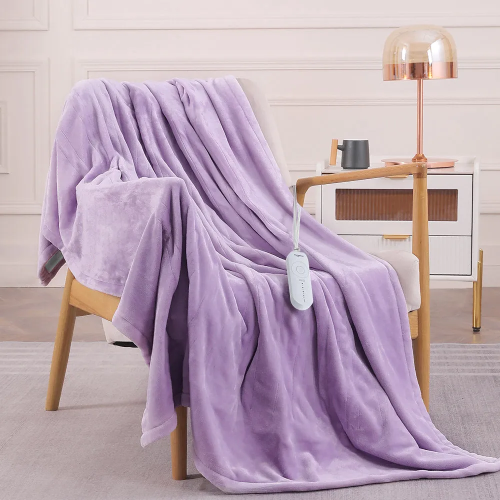 Flannel Electric Heated Throw Blanket - 50"x60", 3 Hours Timer Auto-Off, 5 Heating Levels