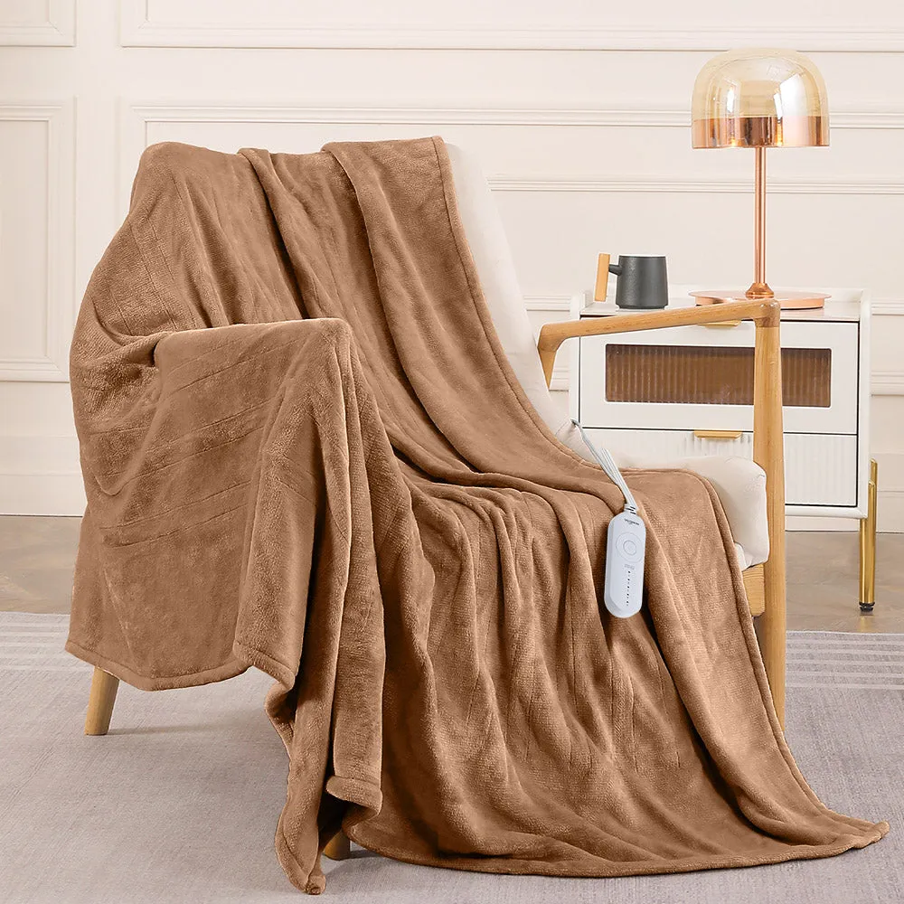 Flannel Electric Heated Throw Blanket - 50"x60", 3 Hours Timer Auto-Off, 5 Heating Levels