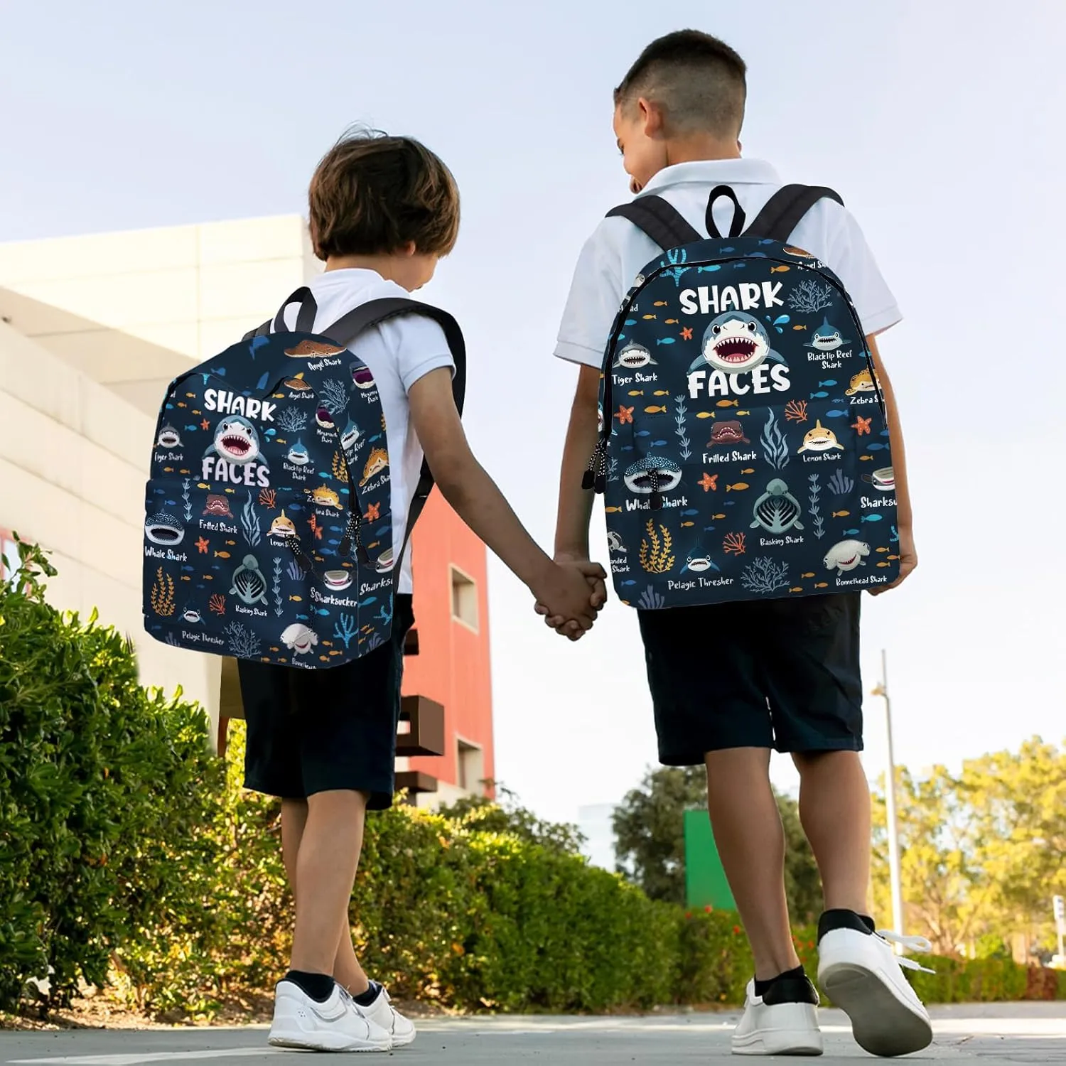 Funny Shark Faces School Backpack for Boys Girls, Shark Backpack for School Kids Bookbag, 16 Inch Ocean Animals Theme Laptop Back Pack for Travel Hiking Camping