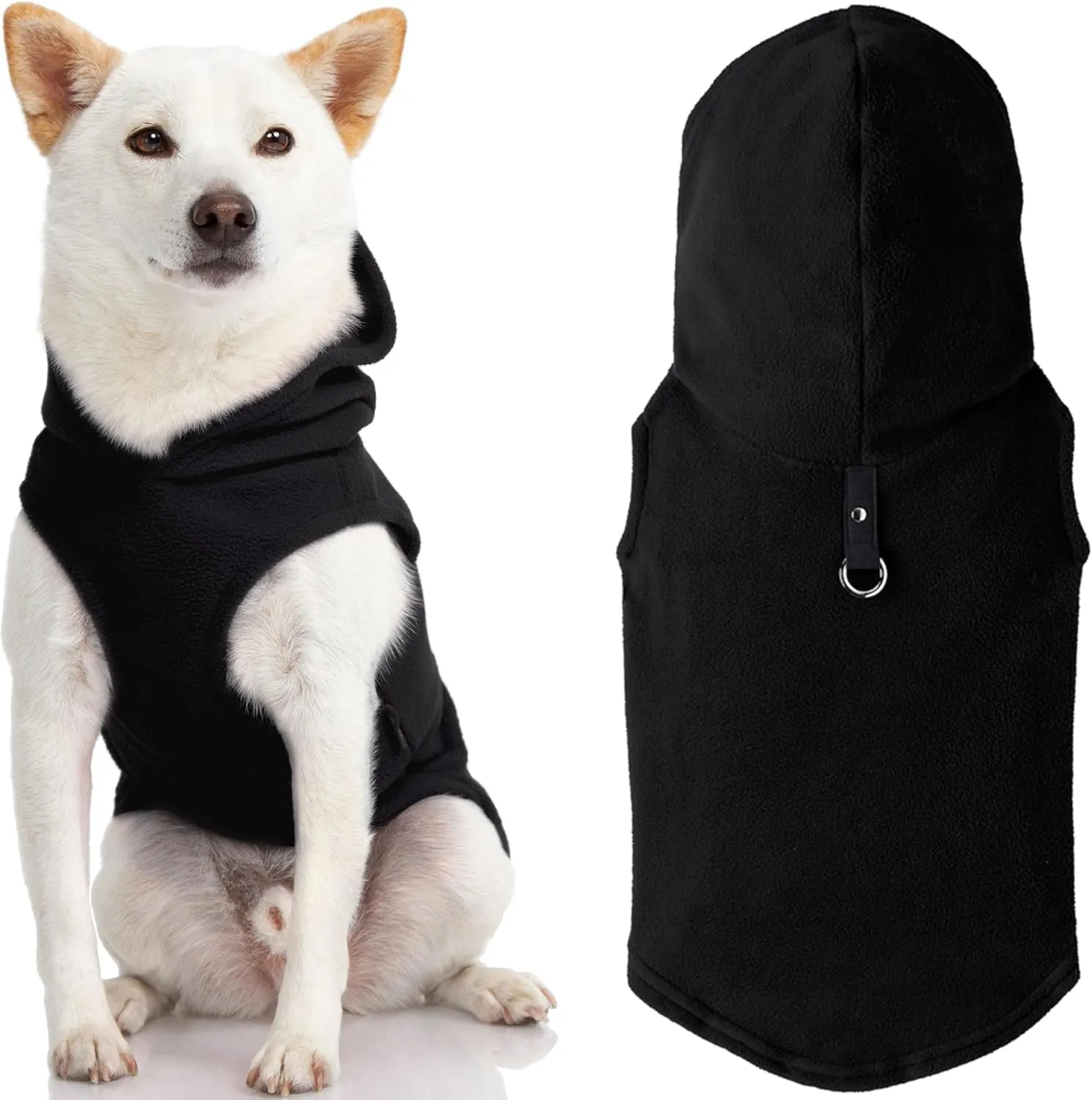 Gooby - Fleece Vest Hoodie, Small Dog Pull Over Hooded Fleece Jacket with Leash Ring, Black, Small