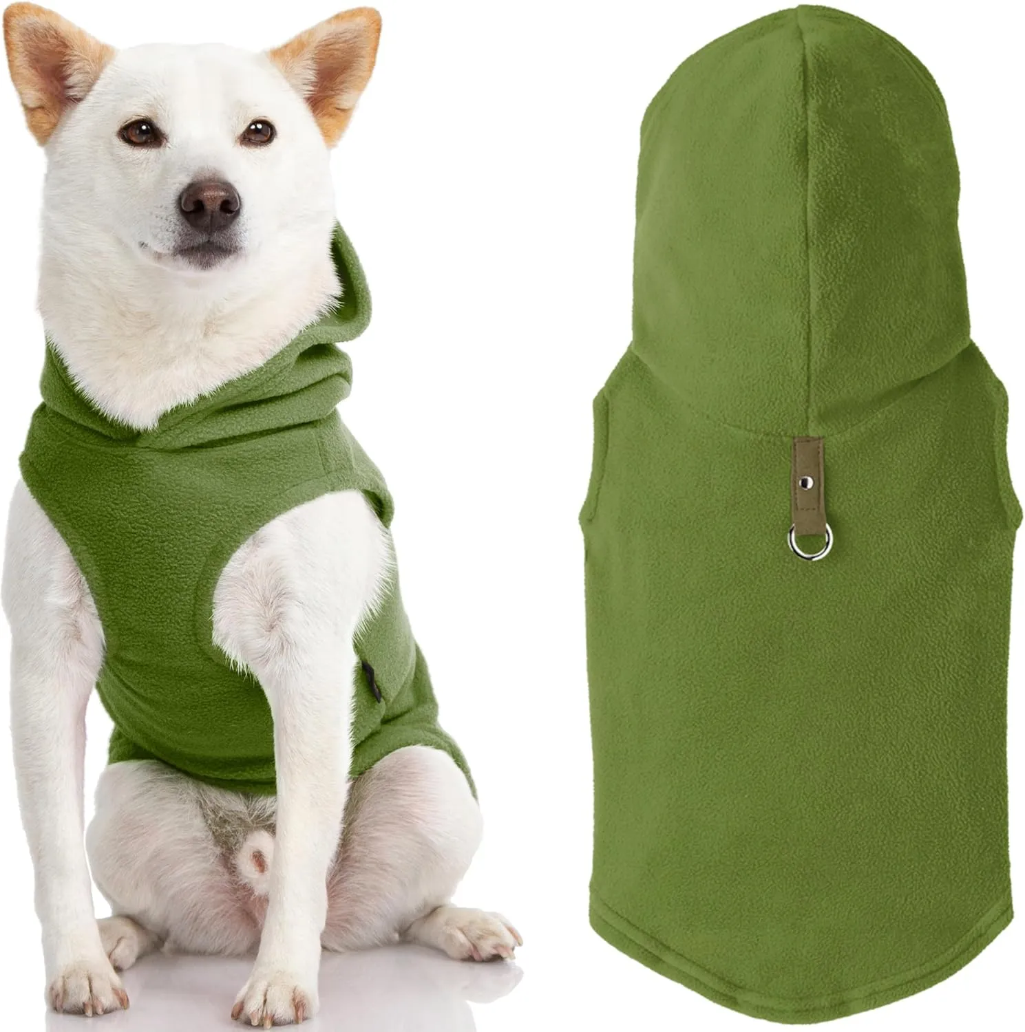 Gooby - Fleece Vest Hoodie, Small Dog Pull Over Hooded Fleece Jacket with Leash Ring, Green, Small