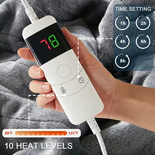 greenoak Heated Electric Throw Blanket, 50“ x 62” Heating Blanket, Thick Soft Warming Plush Electric Lap Blanket Sherpa for Adults with 5-Position Timer &10 Heating Levels (Grey)