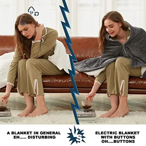 greenoak Heated Electric Throw Blanket, 50“ x 62” Heating Blanket, Thick Soft Warming Plush Electric Lap Blanket Sherpa for Adults with 5-Position Timer &10 Heating Levels (Grey)