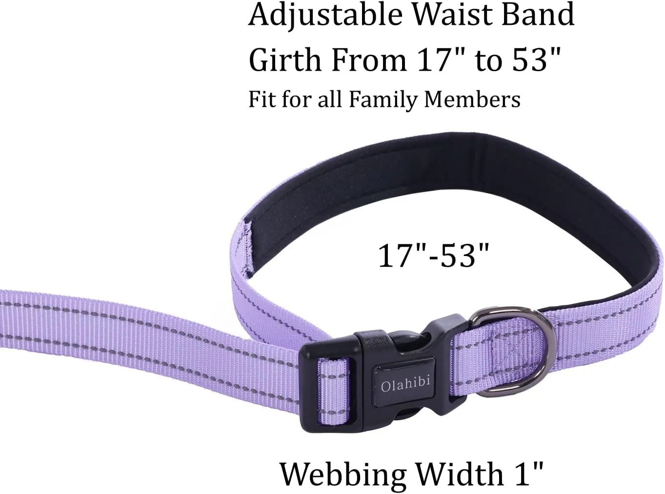 Hands Free Dog Leash, No Pull Bungee Dog Running Waist Leash, with Car Seat Belt, Reflective Stripes, Heavy Duty for Medium and Large Dogs. (Solid Lilac, Large)