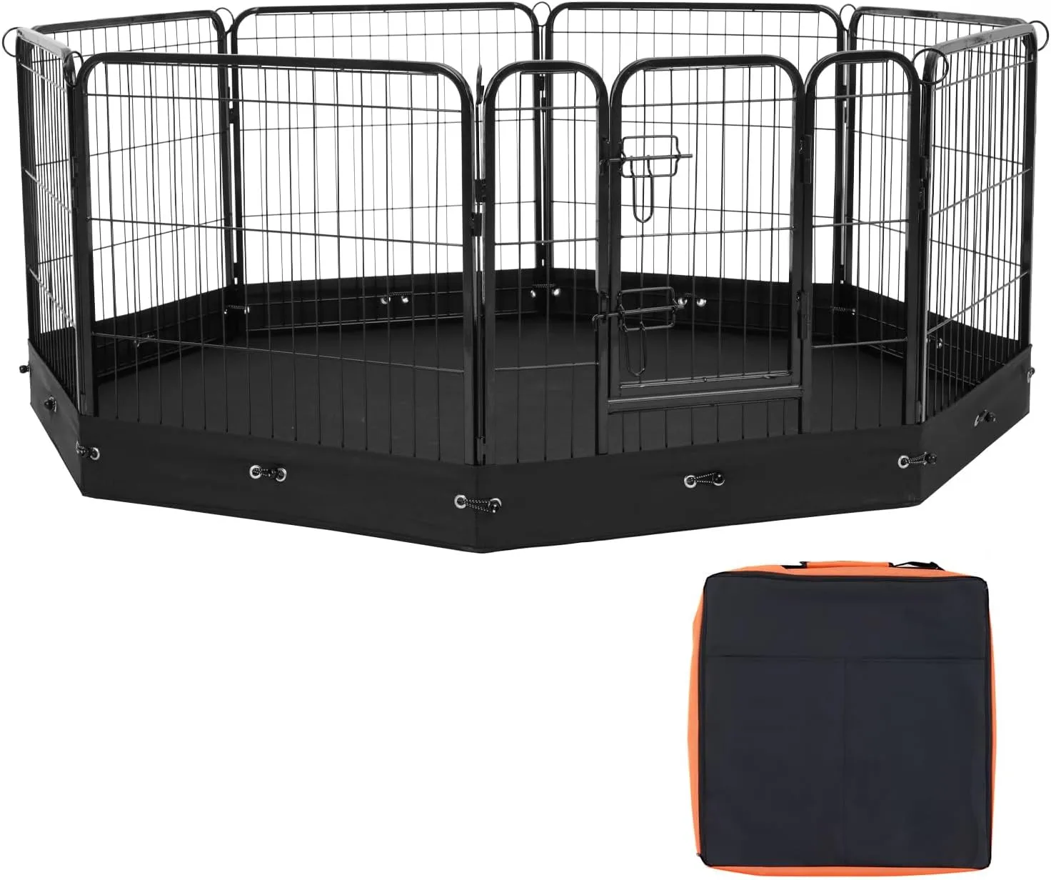 Happybuy Foldable Metal Dog Playpen, 8 Panels of 24 x 24 in, for Indoor and Outdoor Use. Comes with Door, Storage Bag and Bottom Pad. Suitable for Dogs, Cats and Other Small Animals