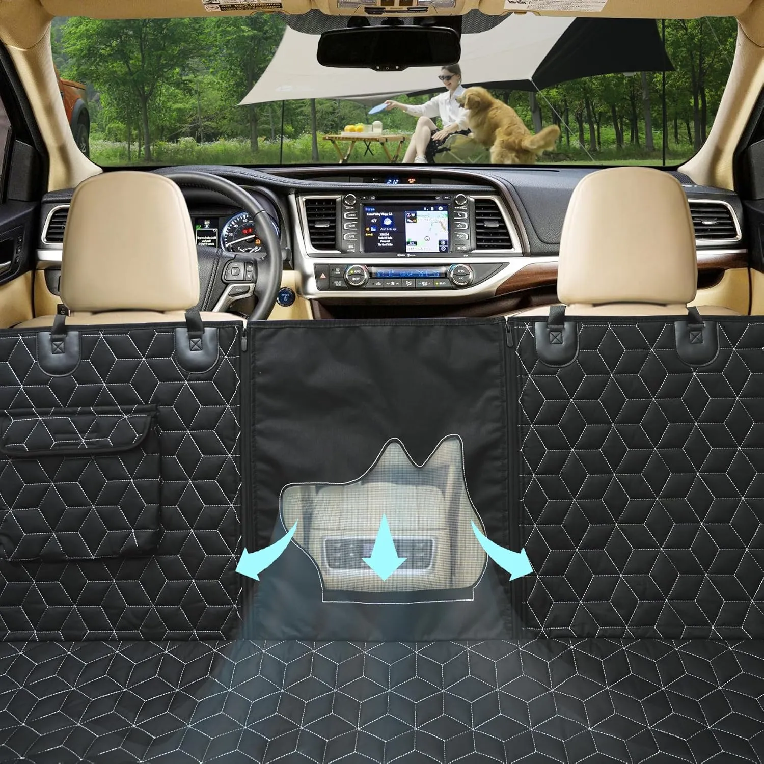 Heavy Duty Dog Hammock - 600D Waterproof Backseat Cover for Dogs in Car - Fits Midsize SUVs like Highlander/Pilot/Outback/Explorer/Cherokee