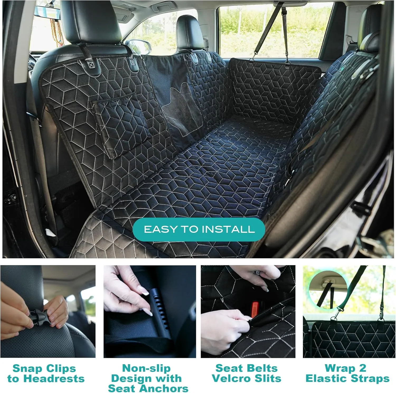Heavy Duty Dog Hammock - 600D Waterproof Backseat Cover for Dogs in Car - Fits Midsize SUVs like Highlander/Pilot/Outback/Explorer/Cherokee