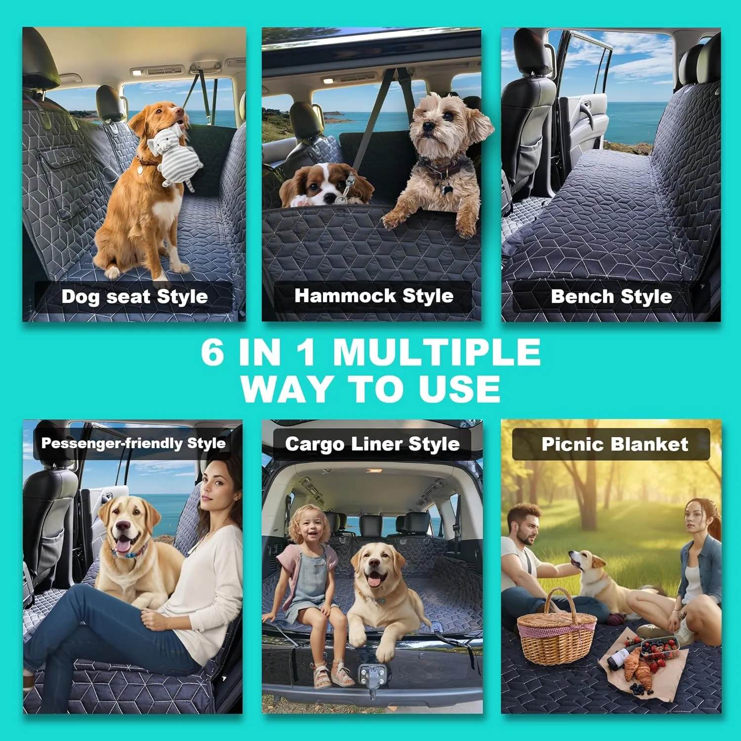 Heavy Duty Dog Hammock - 600D Waterproof Backseat Cover for Dogs in Car - Fits Midsize SUVs like Highlander/Pilot/Outback/Explorer/Cherokee