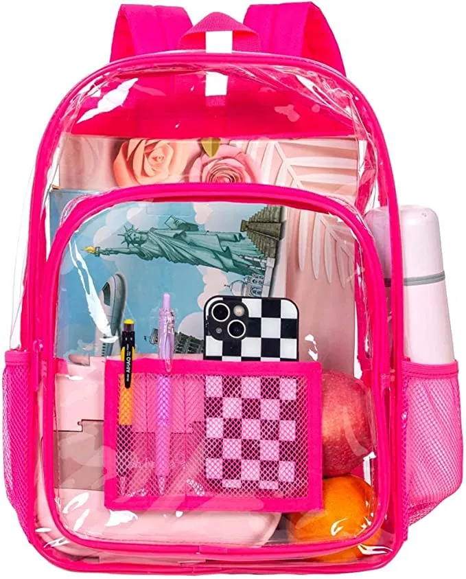 Heavy Duty Light Pink See Through Clear Trendy Backpack