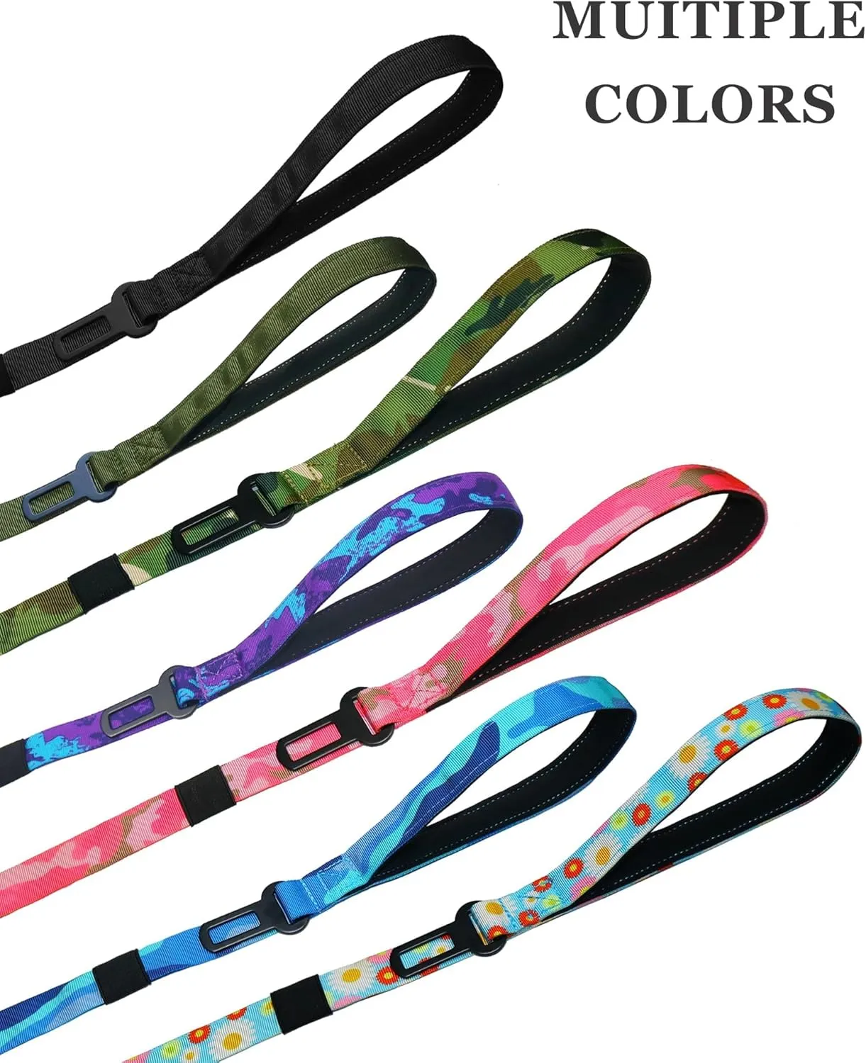 Hotsky Heavy Duty Dog Leash,4.5-6 FT Adjustable Durable Nylon Seatbelt Lead with Two Padded Traffic Handle and Carabiner for Large Medium and Small Breed Dogs,Blue Camo