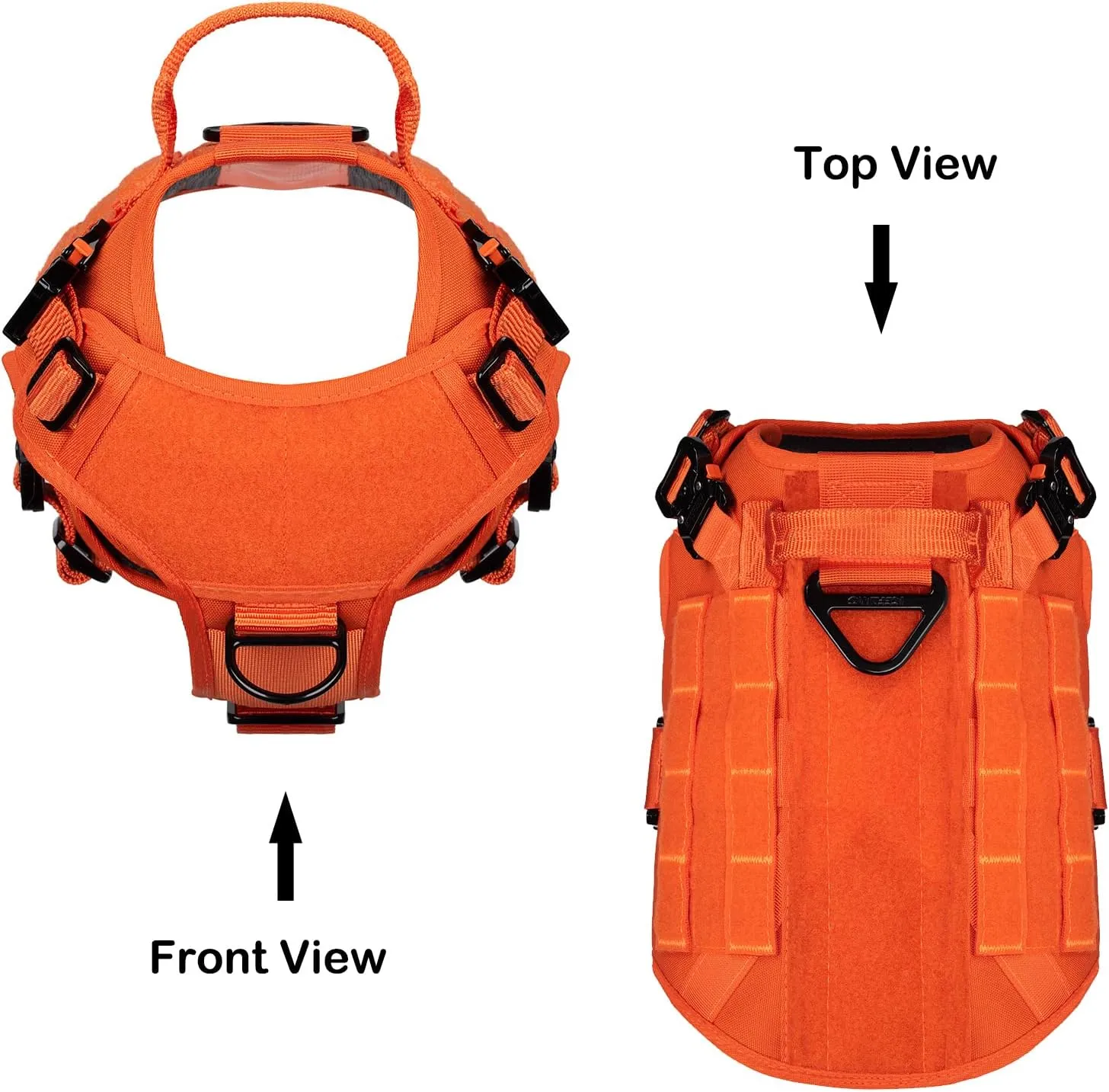 ICEFANG Tactical Dog Harness with 4X Metal Buckle,Working Dog MOLLE K9 Vest with Handle,No Pulling Front Clip,Adjustable Pet Harness for Meduim Dogs (M (25"-31" Chest), Orange)